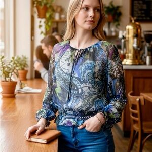 Vintage Cache y2k paisley print Boho stretch blouse (size small)